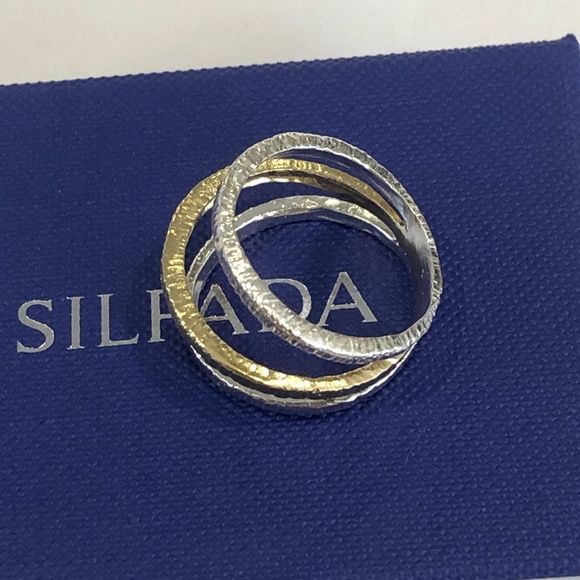 SILPADA Mixed Layers Two Tone Silver and Gold Triple Stack Ring 925 - Picture 6 of 7